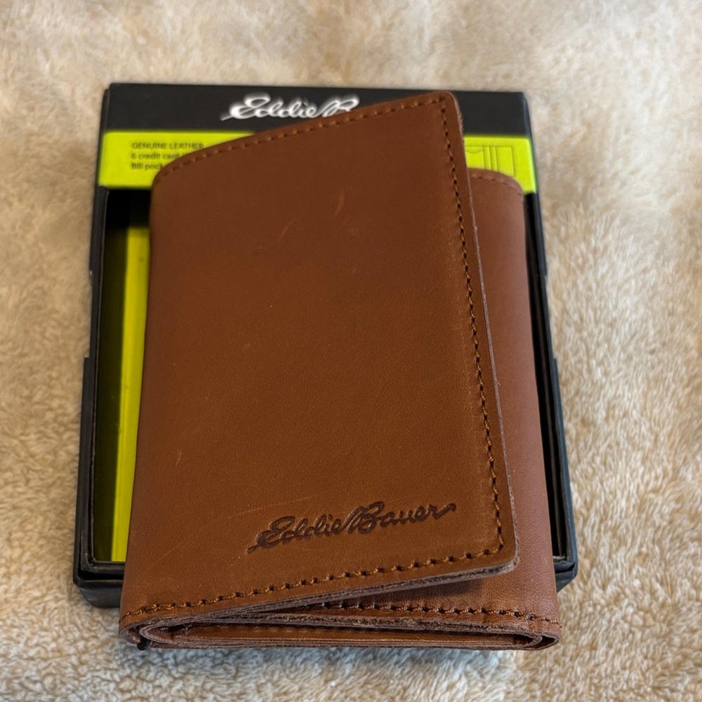 Eddie Bauer Tan Leather Tri fold wallet